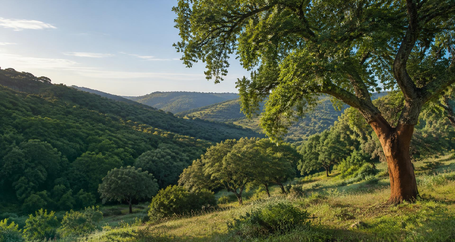 Imagem ilustrativa de um sobreiro numa paisagem florestal portuguesa.